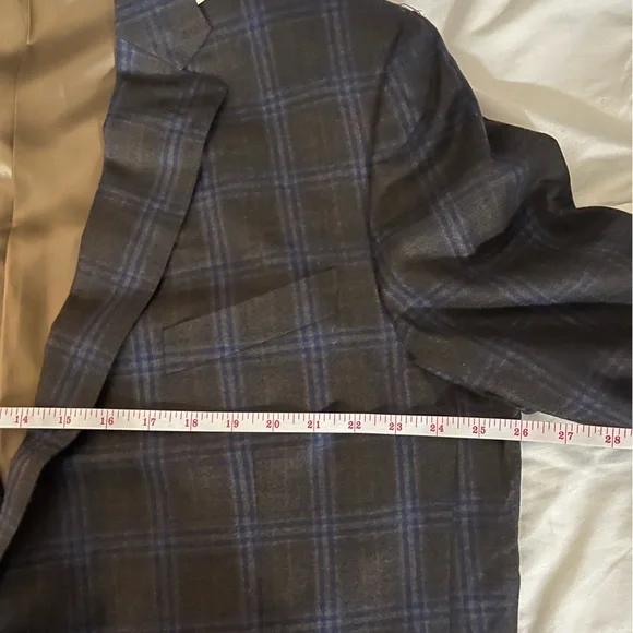 Trussini Italy Wool Gray Plaid Dual Vent Stitched Lapel Blazer Sport Jacket - Picture 7 of 15